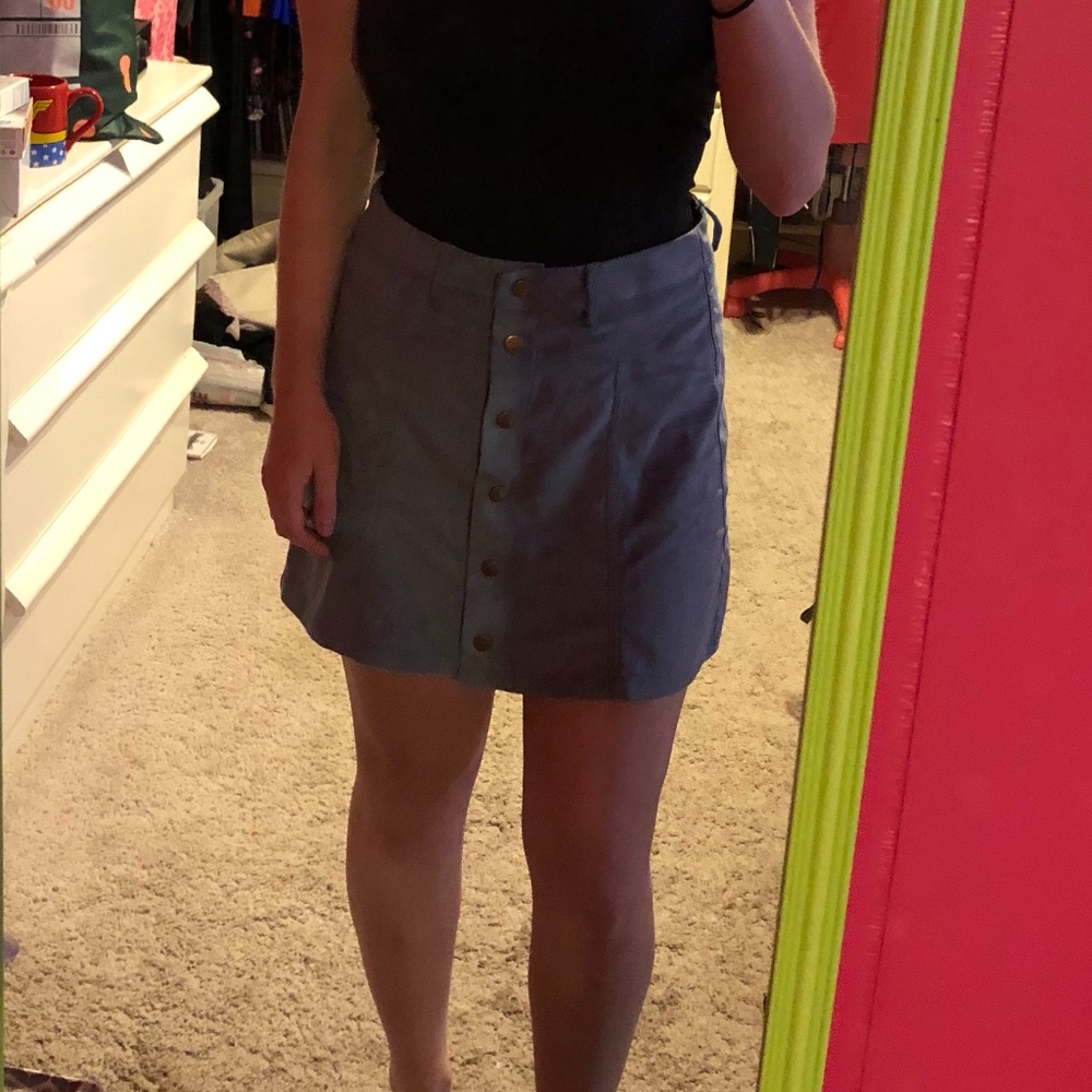 Faux Suede Light Dusty Blue Button-up Skirt NWT